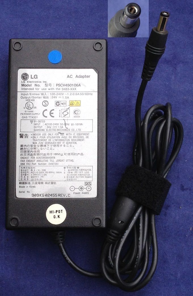 New 24V 1.5A LG Power Supply AC Adapter PSCV450106A LCD MONITOR ADAPTER